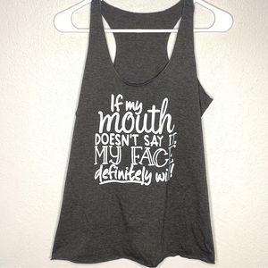 Ladies graphic charcoal colored tank top. Size M